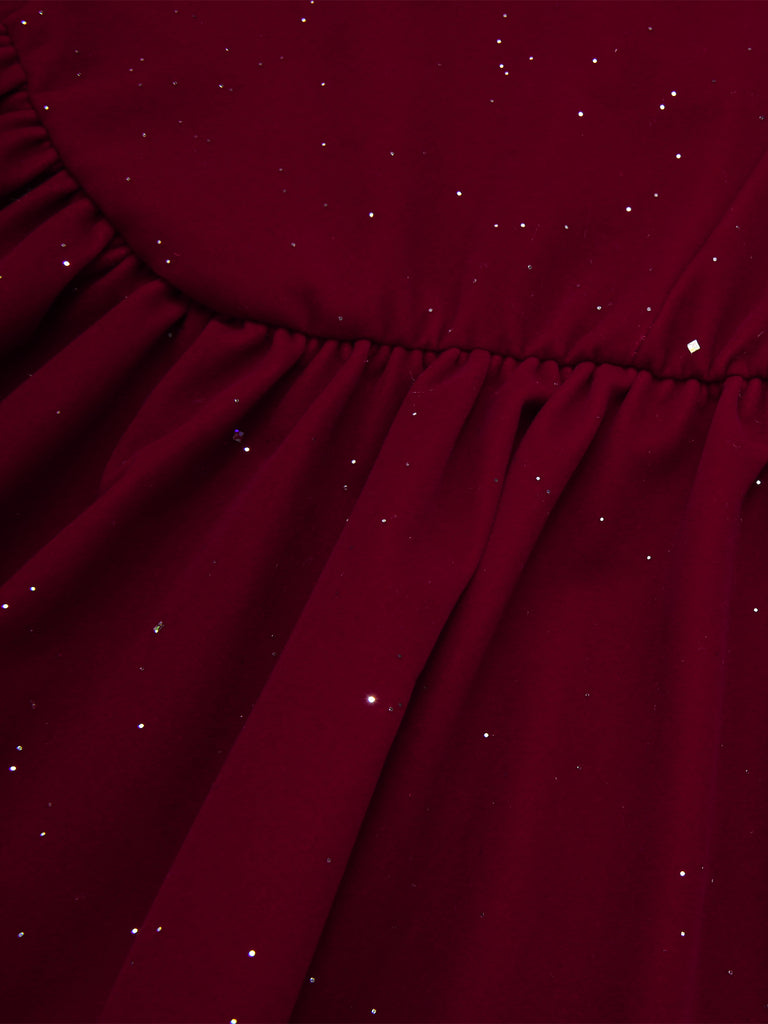 Wine Red 1980s Bow Glitter Tube Top Dress