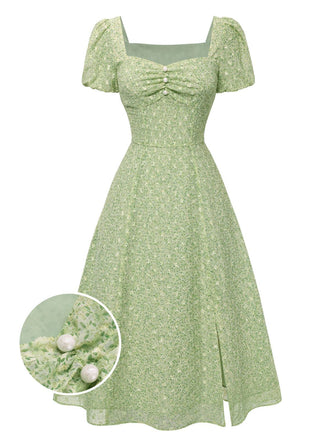 Green 1940s Sweetheart Ditsy Floral Dress