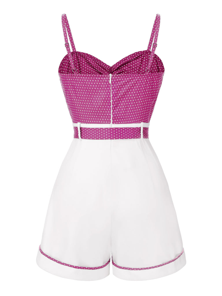 Blue 1940s Polka Dot Patchwork Suspender Romper
