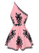Pink 1940s Oblique Neck Tribal Printed Romper