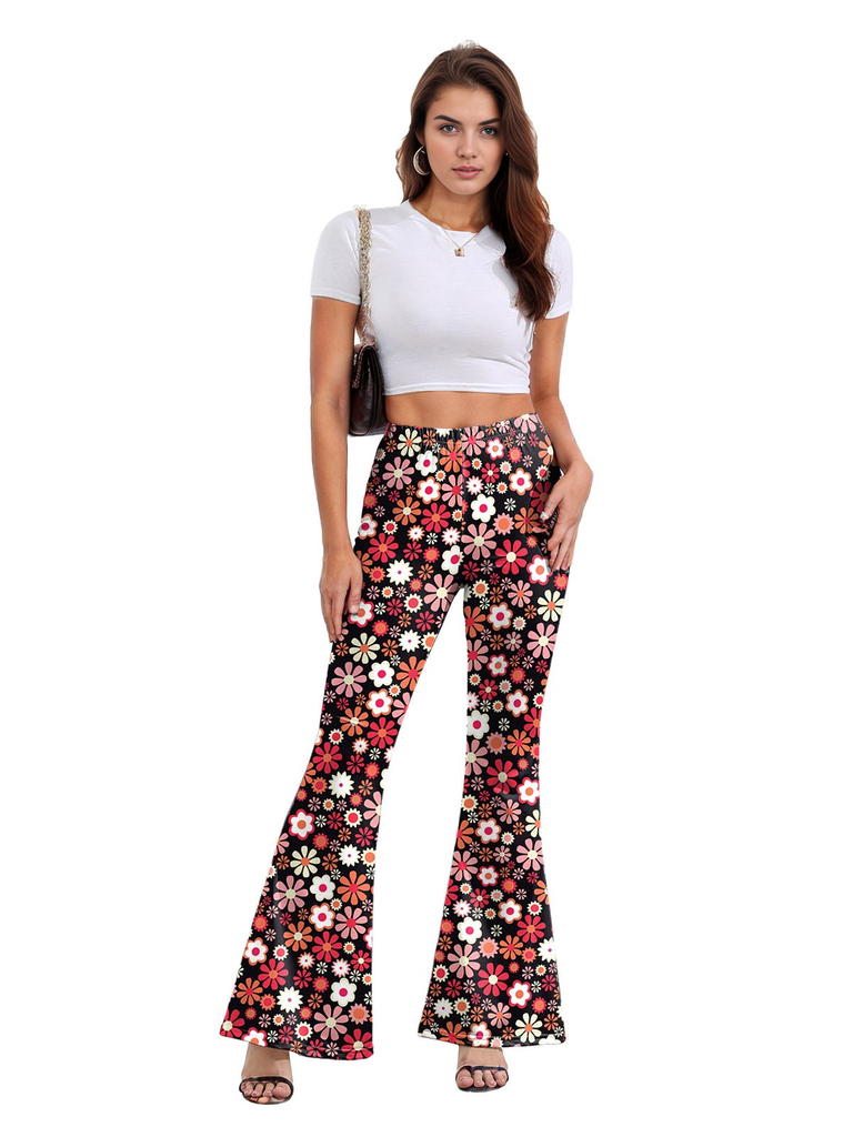 1960s High Waist Floral Flare Pants