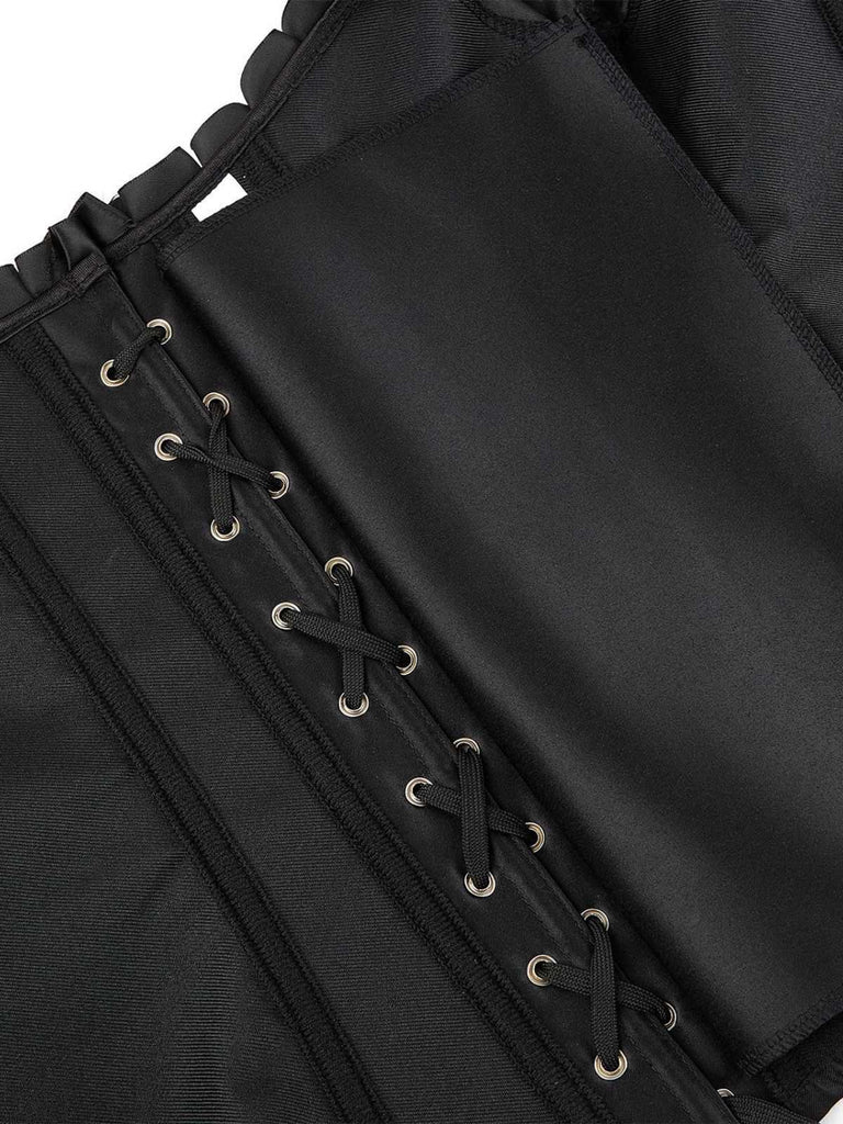 Black 1980s Solid Gothic Puff Sleeve Square Neck Corset Top