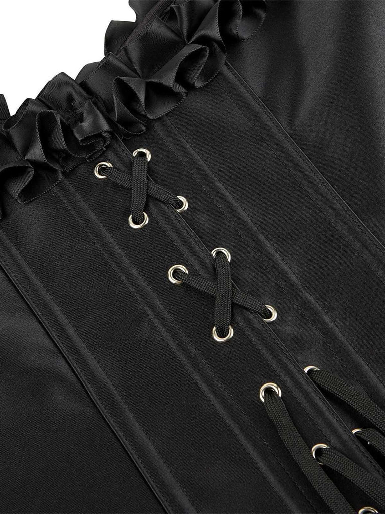 Black 1980s Solid Gothic Puff Sleeve Square Neck Corset Top