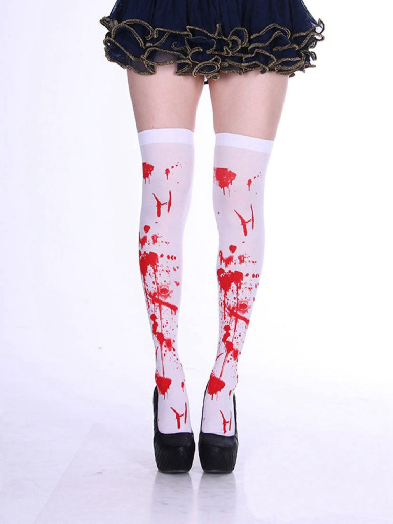 White & Red Halloween Blood Stain Thigh-High Stockings