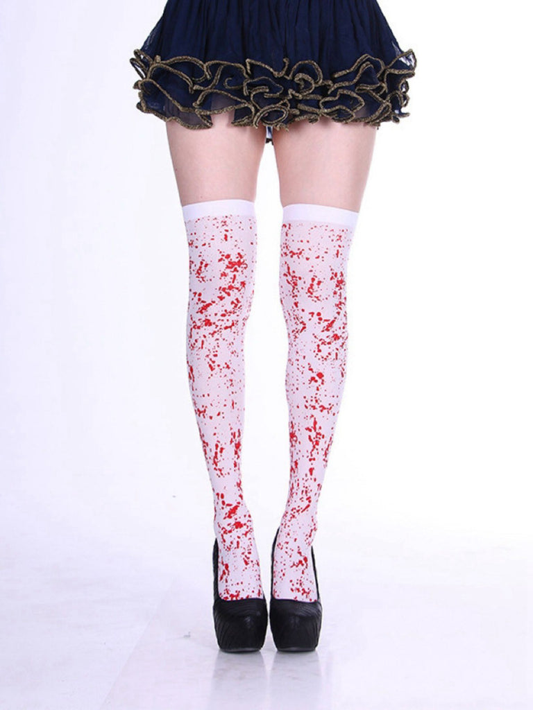 White & Red Halloween Blood Stain Thigh-High Stockings