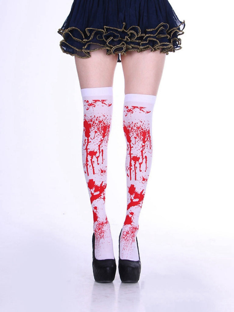 White & Red Halloween Blood Stain Thigh-High Stockings