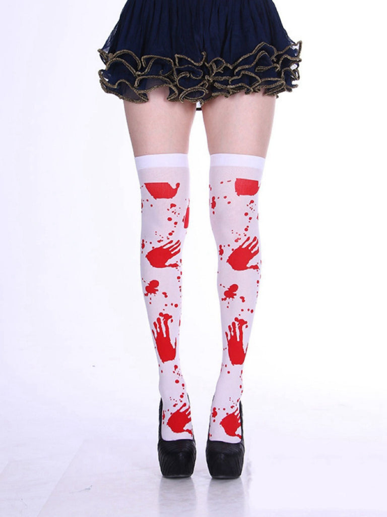 White & Red Halloween Blood Stain Thigh-High Stockings