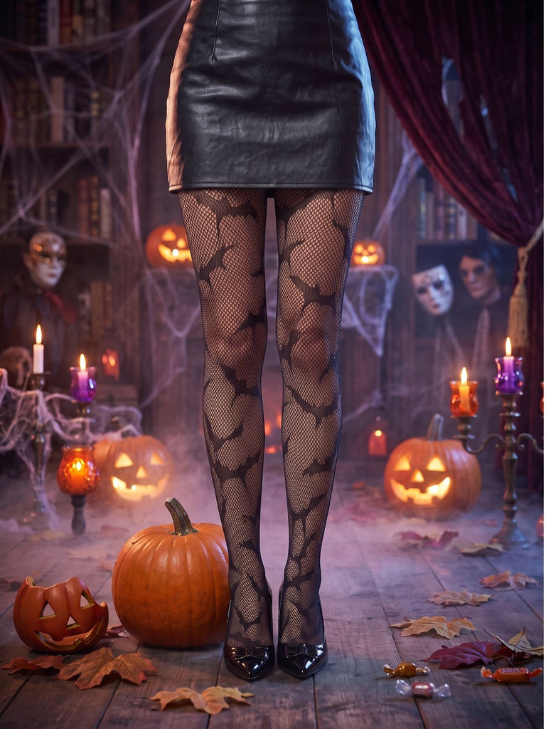 Black Gothic Halloween Print Stockings