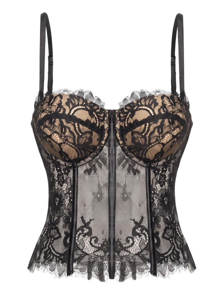 Black 1950s Gothic Lace Corset Cami Top