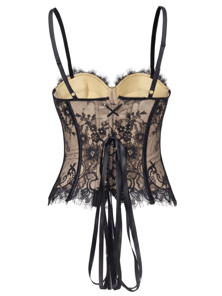Black 1950s Gothic Lace Corset Cami Top