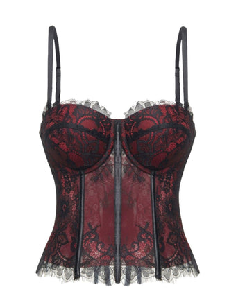 Black 1950s Gothic Lace Corset Cami Top