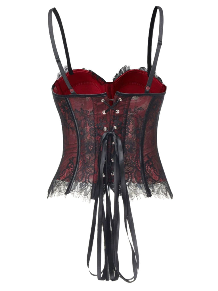 Black 1950s Gothic Lace Corset Cami Top