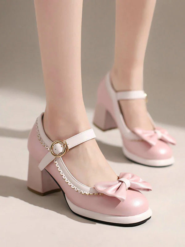 Bowknot Chunky Heels Mary Jane Shoes