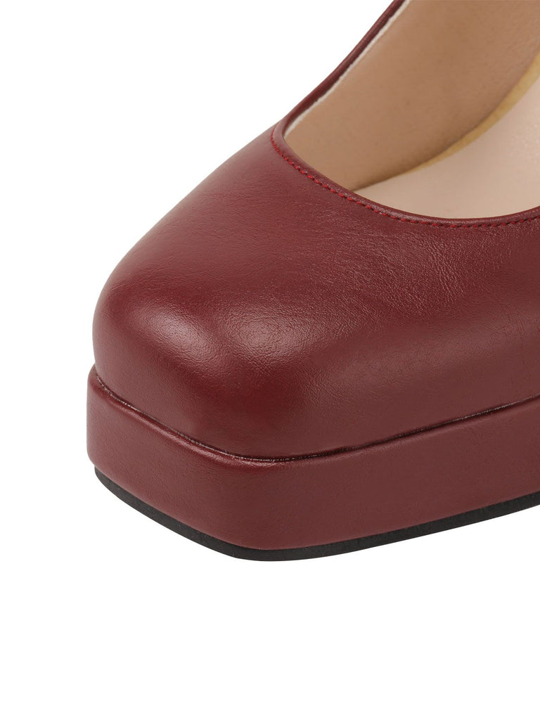 Red Retro Buckle High Heels