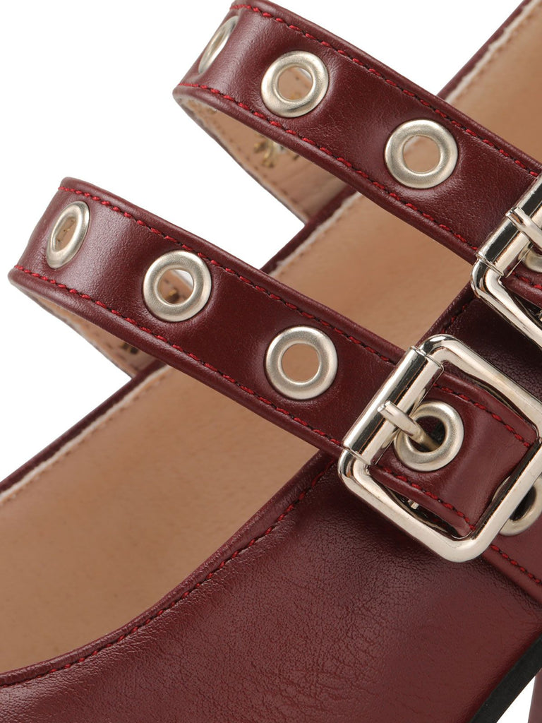 Red Retro Buckle High Heels