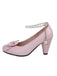 Leather Bowknot Pearl Ankle Strap Chunky Heels