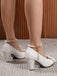 Leather Bowknot Pearl Ankle Strap Chunky Heels