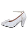 Leather Bowknot Pearl Ankle Strap Chunky Heels