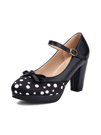 Polka Dot Round Toe Chunky Heels
