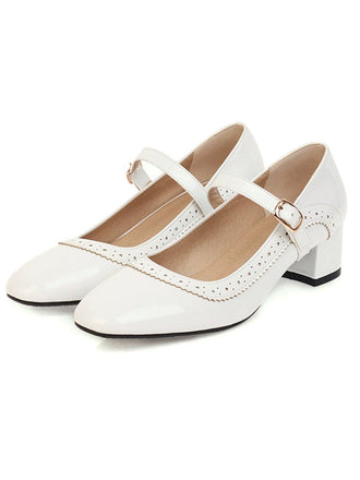 Retro PU Leather Solid Chunky Heels