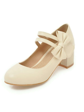 Vintage Bow Round Toe Cone Heel Shoes