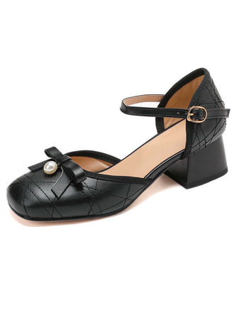 Retro Pearl Bow Mary Jane Heels