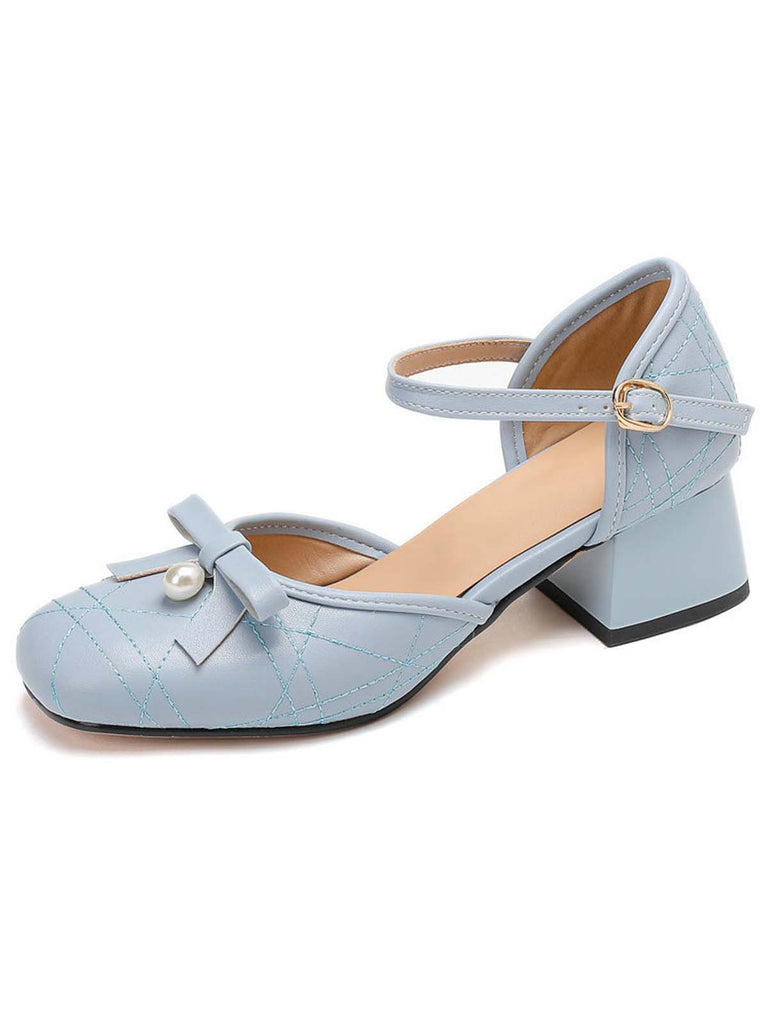 Retro Pearl Bow Mary Jane Heels