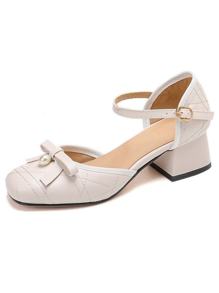 Retro Pearl Bow Mary Jane Heels