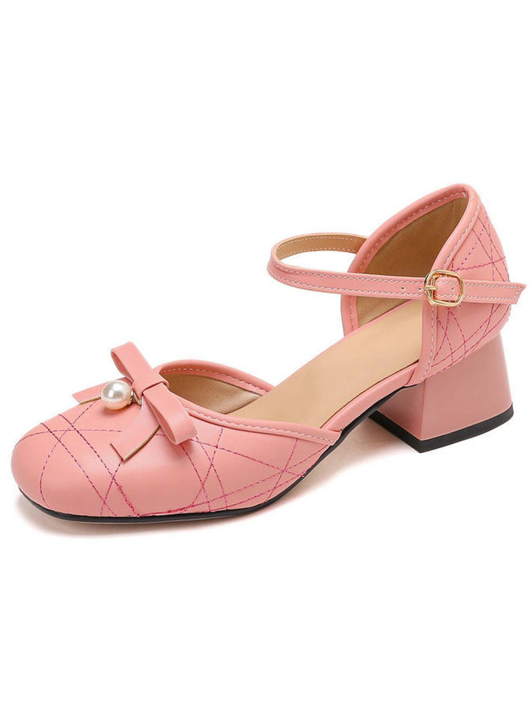 Retro Pearl Bow Mary Jane Heels