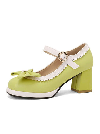 Vintage Contrast Bow Mary Jane High Heels