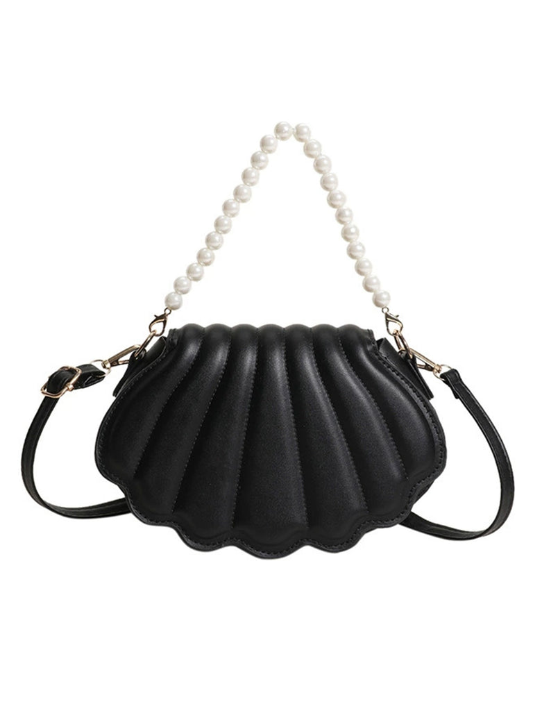 Shell Shape Pearl Chain PU Leather Bag