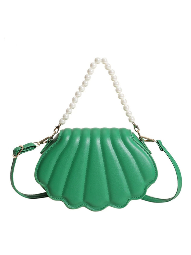 Shell Shape Pearl Chain PU Leather Bag