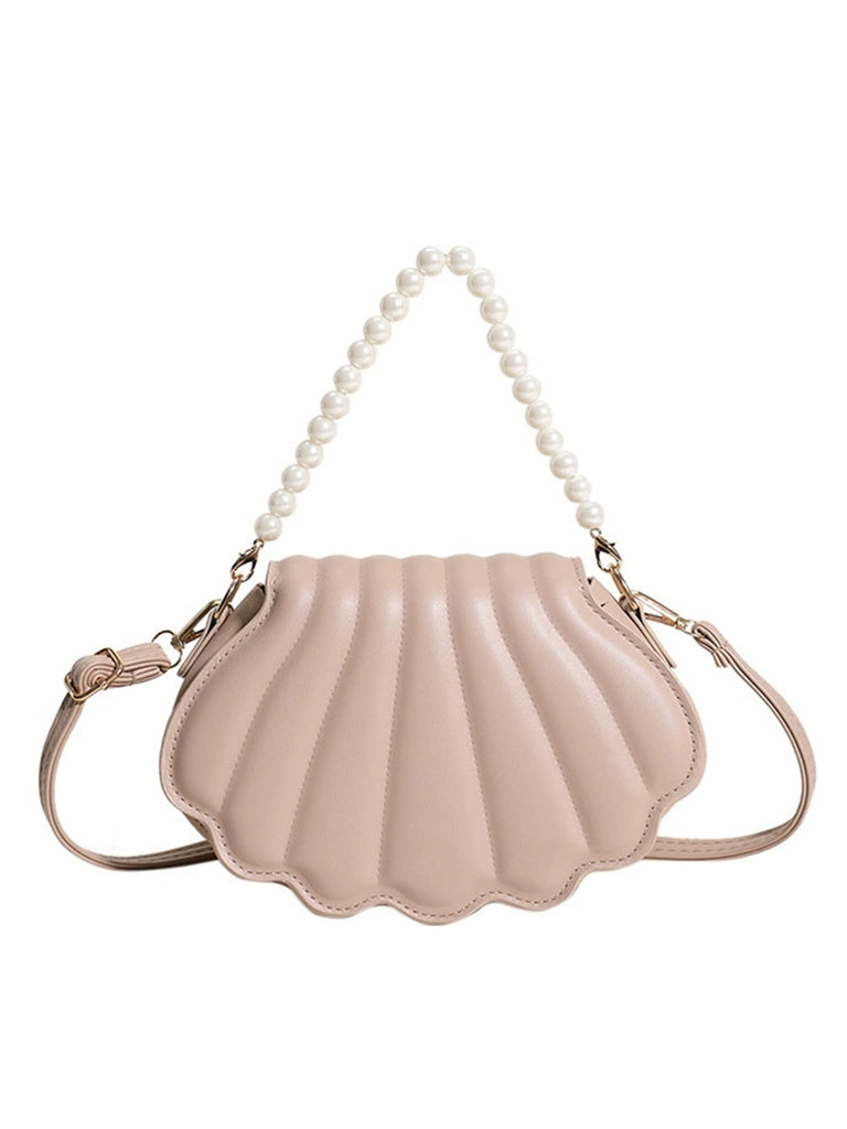 Shell Shape Pearl Chain PU Leather Bag
