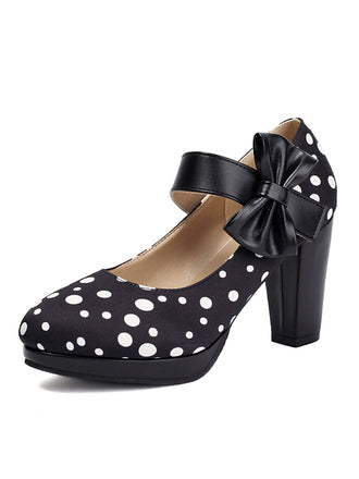 Mary Jane Polka Dots Bowknot Chunky Heels