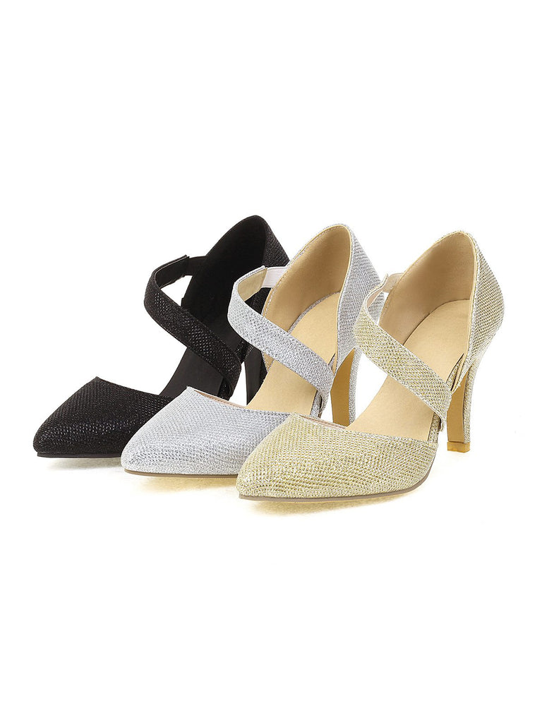 Pointed Toe Glitter Oblique Strap High Heels