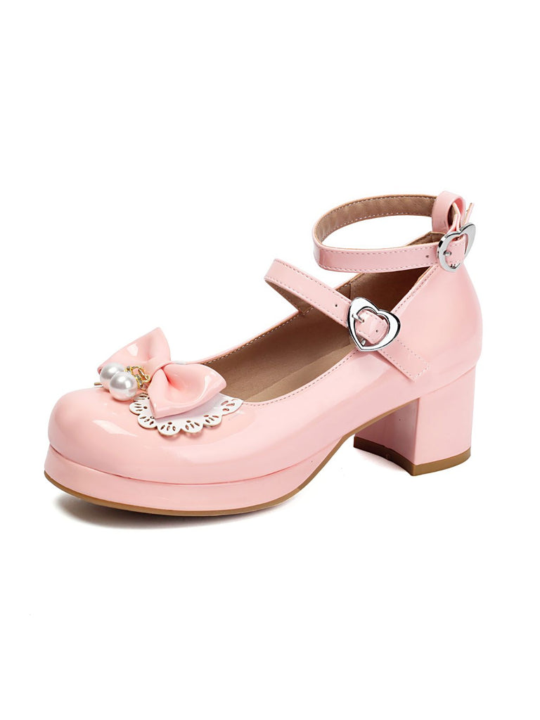 Heart Pearl Bow Mary Jane Heels