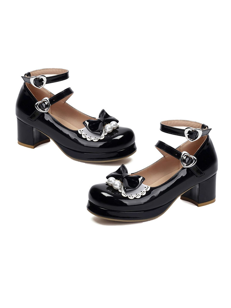 Heart Pearl Bow Mary Jane Heels