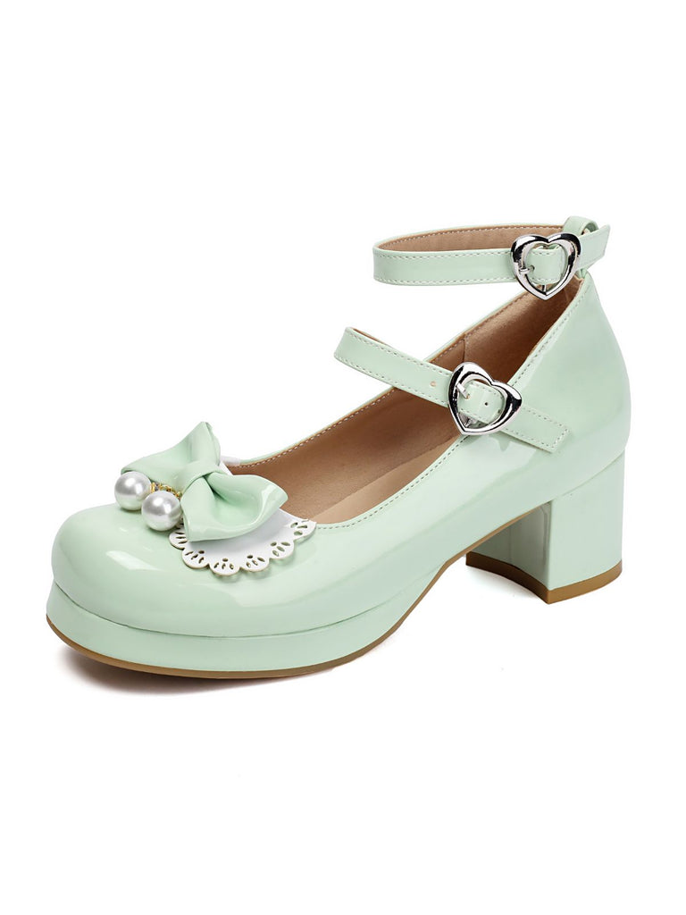 Heart Pearl Bow Mary Jane Heels