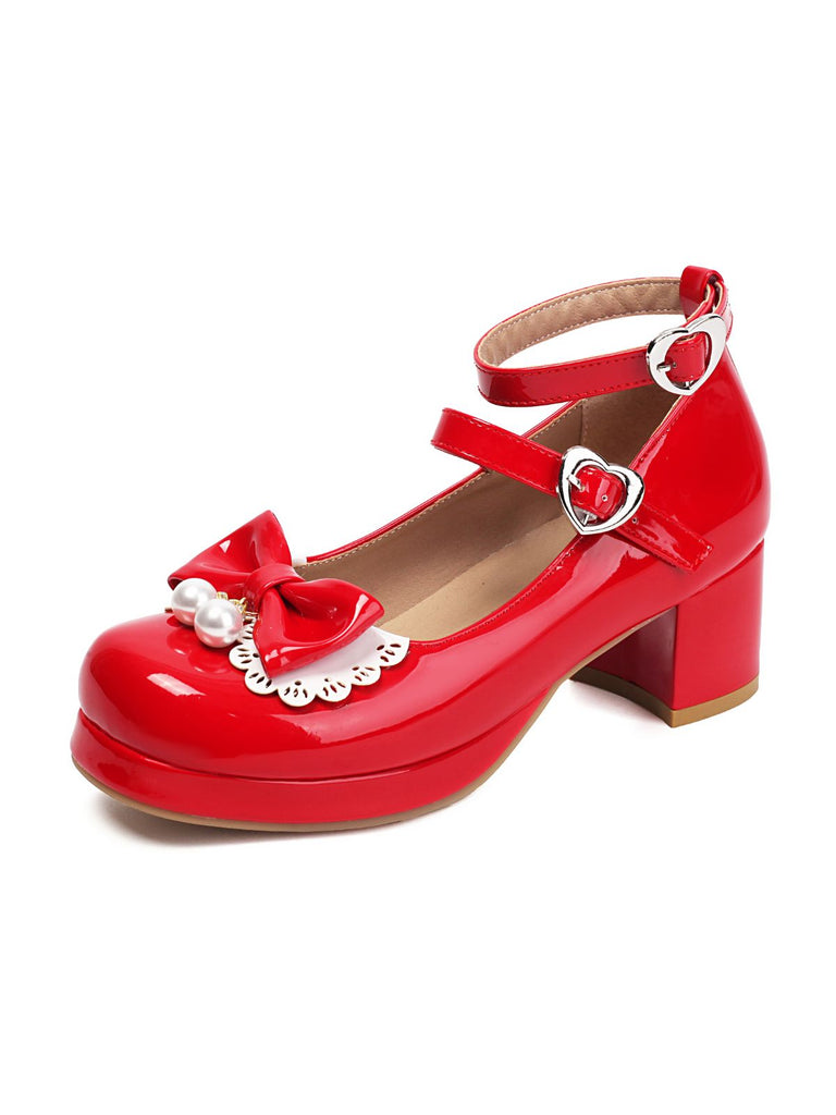 Heart Pearl Bow Mary Jane Heels