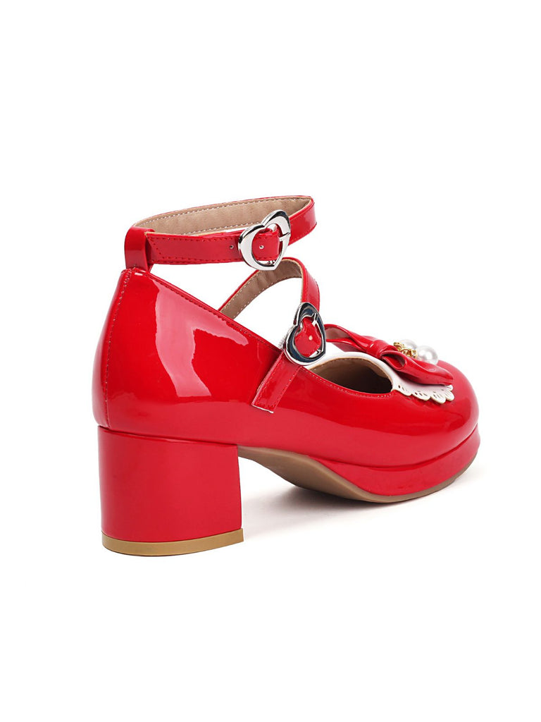 Heart Pearl Bow Mary Jane Heels