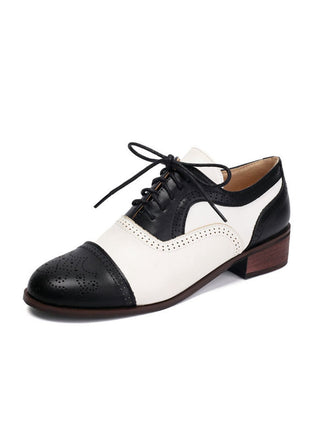 Colorblock Leather Round Toe Strappy Oxford Shoes