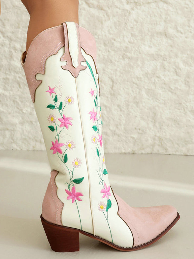 Vintage Floral Embroidered Western Boots