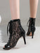 Mesh Patchwork Peep Toe High Heel Sandals