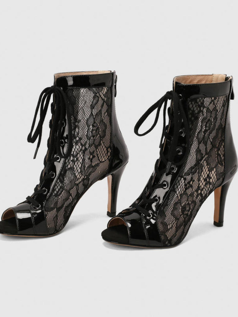 Mesh Patchwork Peep Toe High Heel Sandals