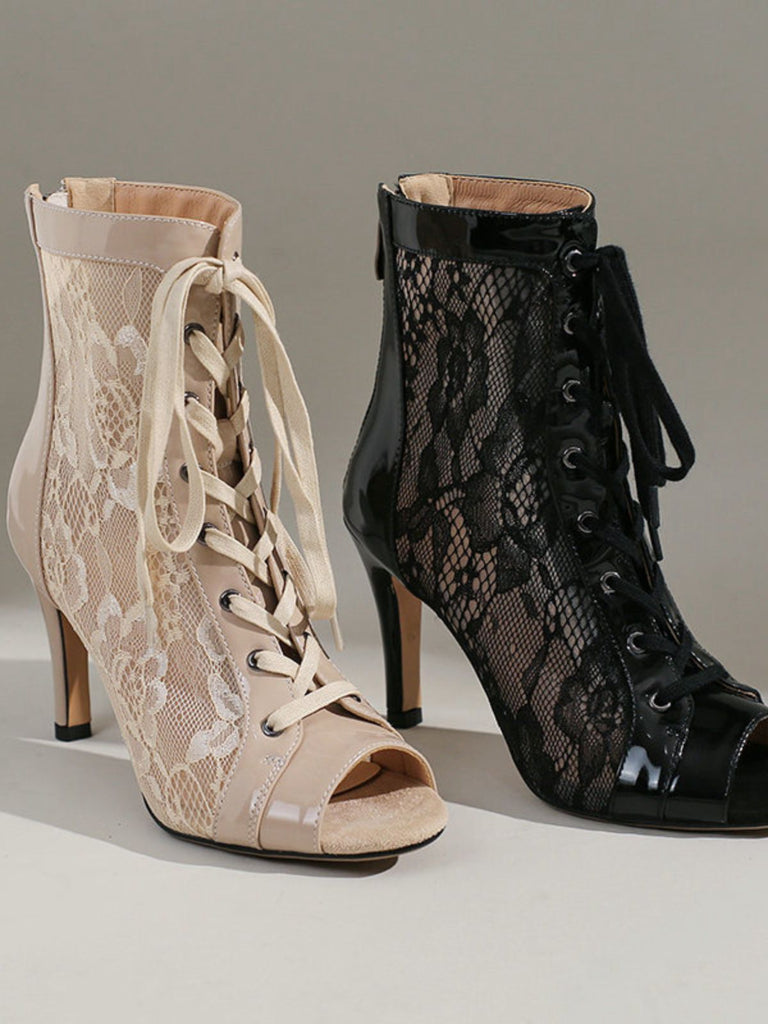 Mesh Patchwork Peep Toe High Heel Sandals