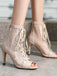 Mesh Patchwork Peep Toe High Heel Sandals