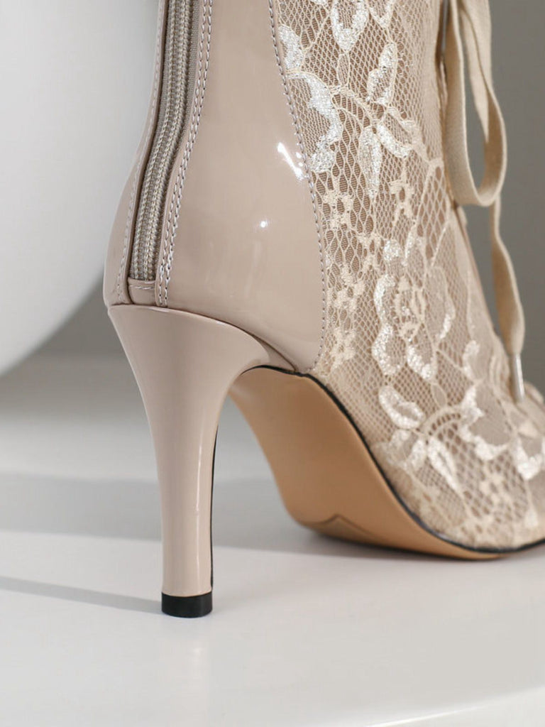 Mesh Patchwork Peep Toe High Heel Sandals