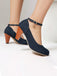 Denim Buckle Mary Janes Chunky Heels