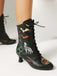 Halloween Bat Pumpkin Lace-Up Mid-Calf Boots