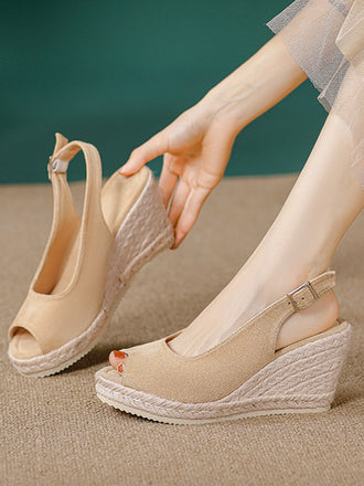 Vintage Peep Toe Slingback Wedge Sandals